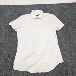 Express Shirt Womens Medium White Polka Dot Button Up Short Sleeves Workwear Top